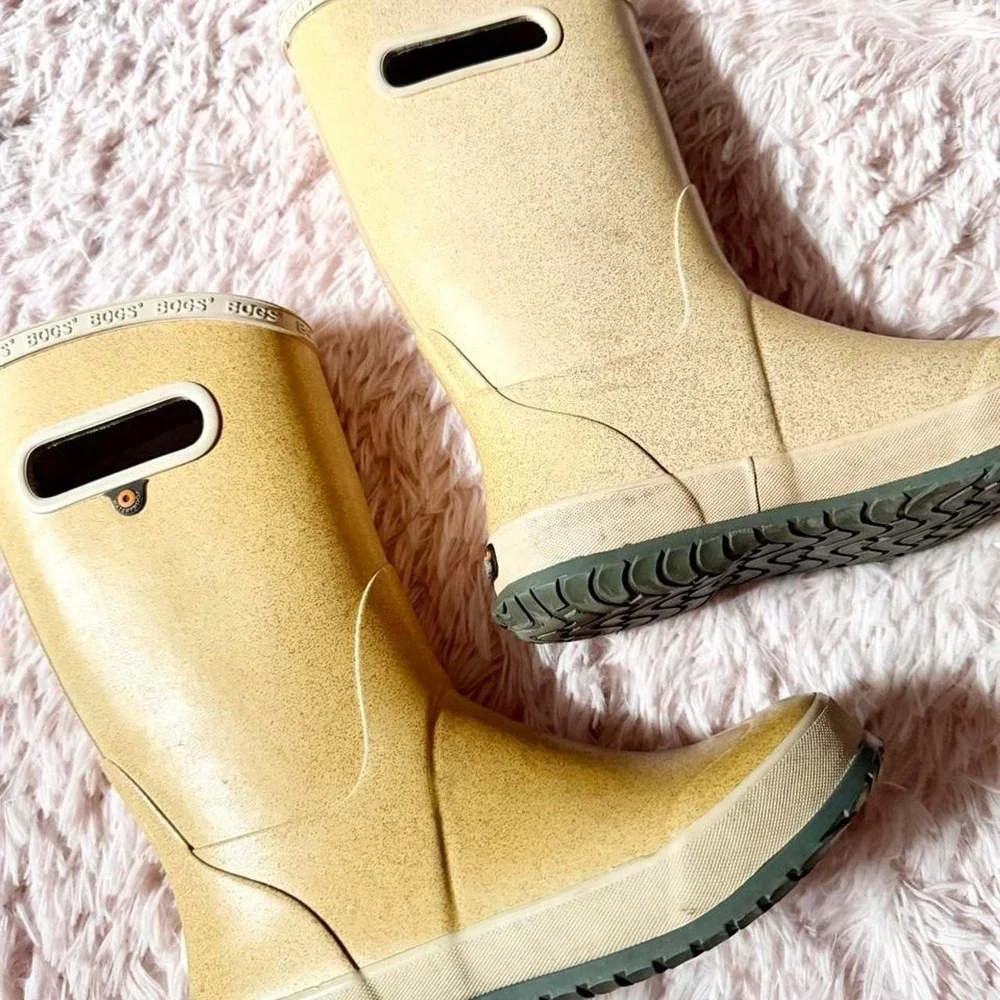 Bogs Yellow Glitter Waterproof Rain Boots Girls 3 Kidcore Whimsical Utility